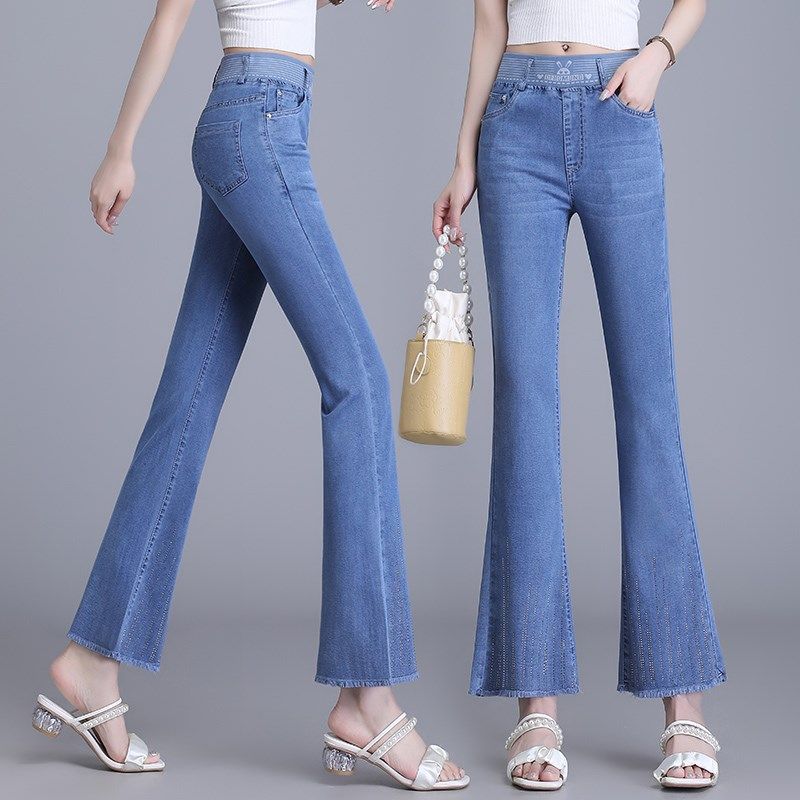 冰丝九分喇叭牛仔裤女2025年夏季新款高腰鱼尾裤冰丝显瘦微喇裤子,女装/女士精品,真丝上装,淘宝优惠券,粉丝福利购,淘宝优惠卷