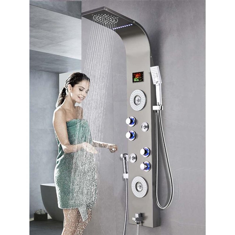 304不锈钢淋浴屏淋浴花洒套装沐浴屏黑M色恒温淋浴器淋浴柱龙头