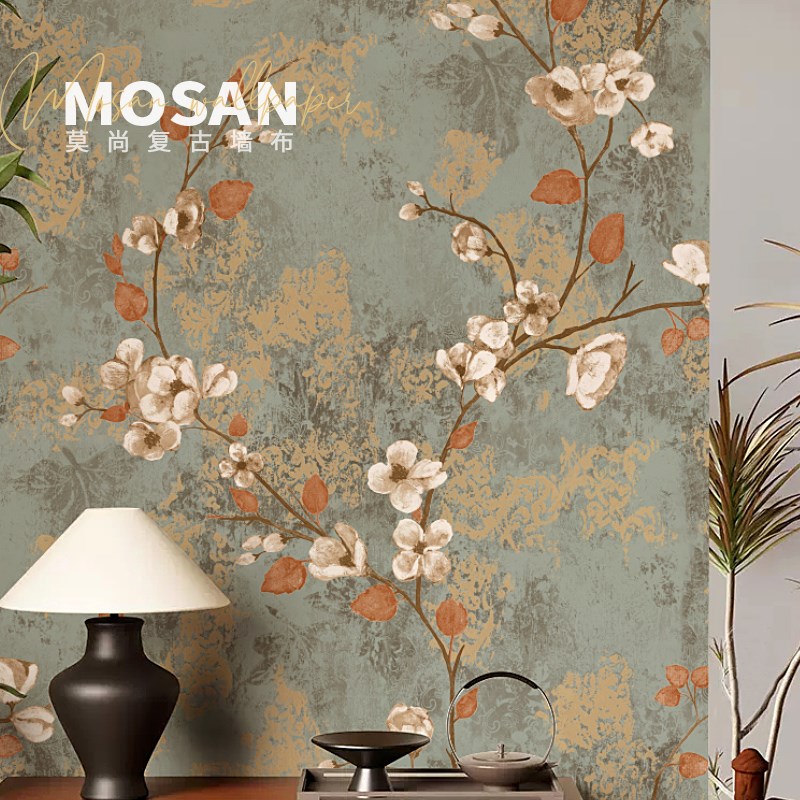 复古美式壁布高级感法式壁纸花朵电视背景墙卧室墙布餐.厅定制壁