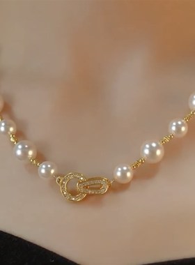 大气白色珍珠项链配饰女轻奢小众装饰颈链高级感锁骨链2024新款爆