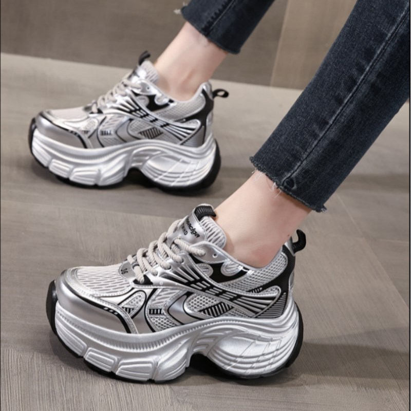 厚底内增高8cm老爹鞋女s2025秋春新款小个子透气软底休闲运动女鞋