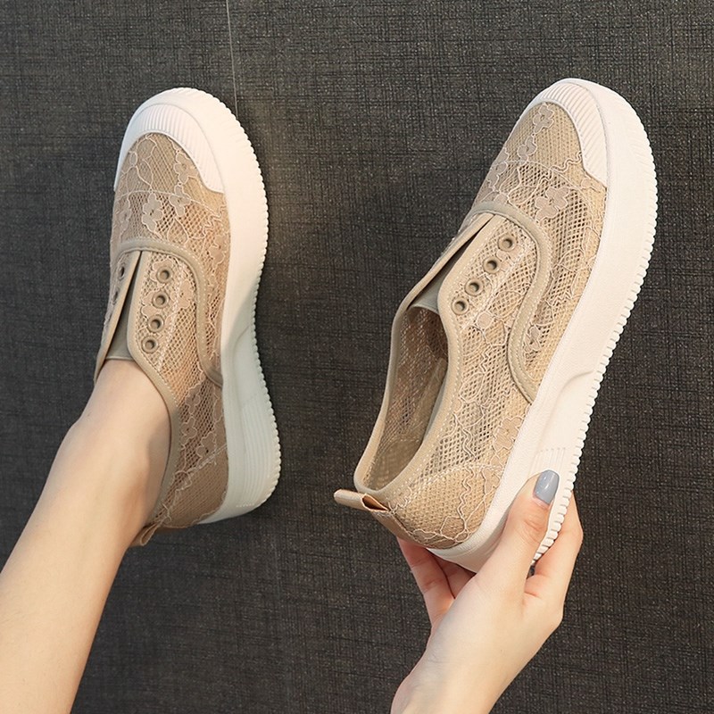 大码渔夫鞋女一脚蹬网面透气u蕾丝2025新款夏季懒人单鞋平底鞋网