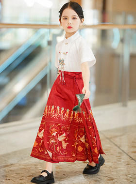 新儿童汉服女童改良马面裙套装夏季薄款小女孩中国风复古唐装中式