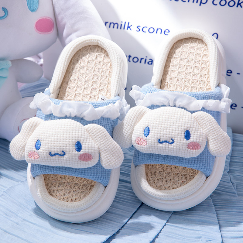 玉桂狗踩屎感儿童亚麻拖鞋四季女童室内防滑居家透气亲子棉麻拖鞋