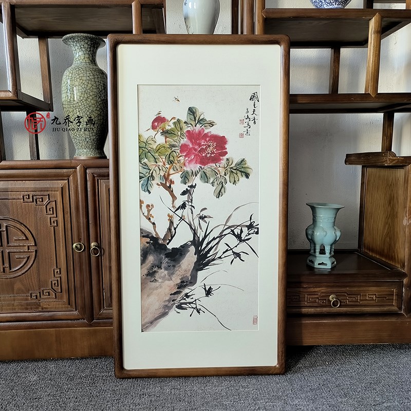 名家字画王雪涛国色天香牡丹国画客厅玄I关装饰画走廊过道竖版壁