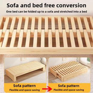 折叠式沙发床两用实木家庭客厅小公寓榻榻米单张简易拉出伸缩床