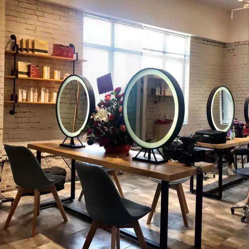 北欧Led镜理发店发廊美容院美发店影楼双面化妆镜带灯双面台式镜