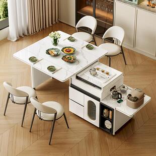 家用岩板餐桌椅组合小户型可移动伸缩折叠饭桌岛台餐茶桌一体边柜