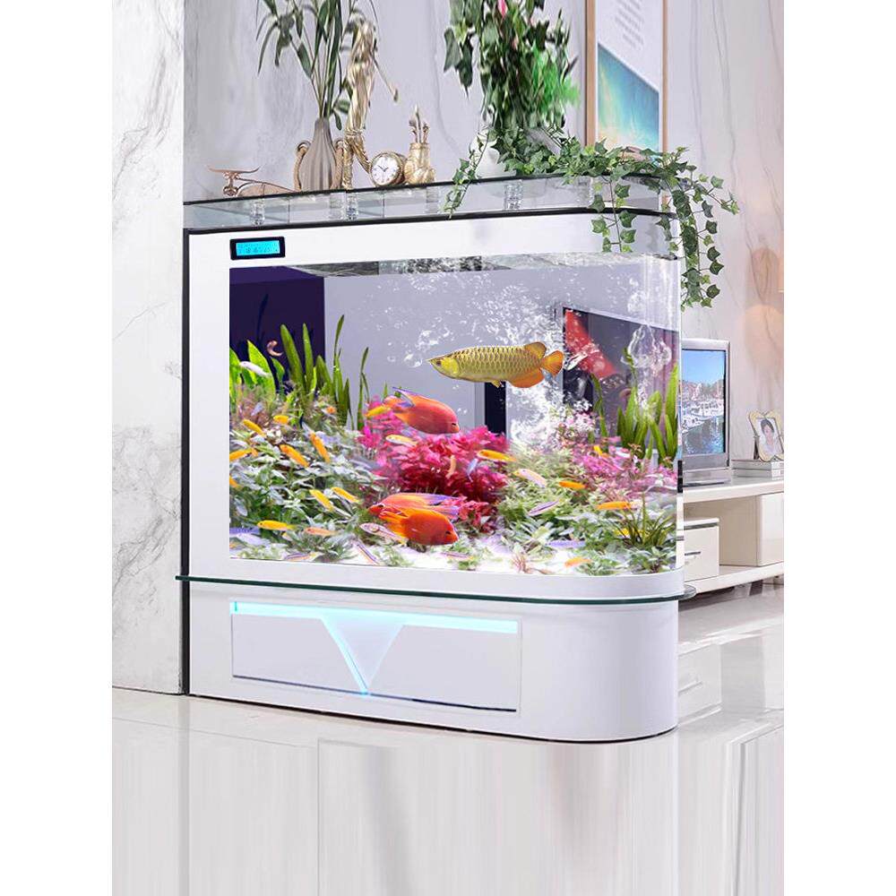 新屏风鱼缸客厅落地式子弹隔断与橱柜入口中型和大型玻璃金鱼缸