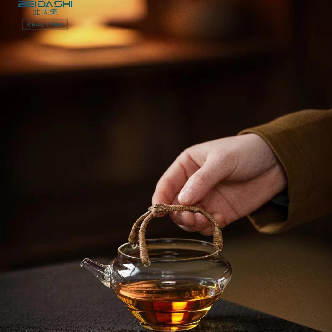 正品北大史提篮公道杯壶型提梁公杯耐热玻璃可煮茶容量茶海家用