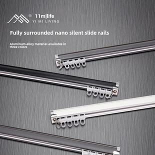 1.0m加厚铝合金窗帘轨道静音挂钩式滑动窗帘杆单轨双层顶装侧装
