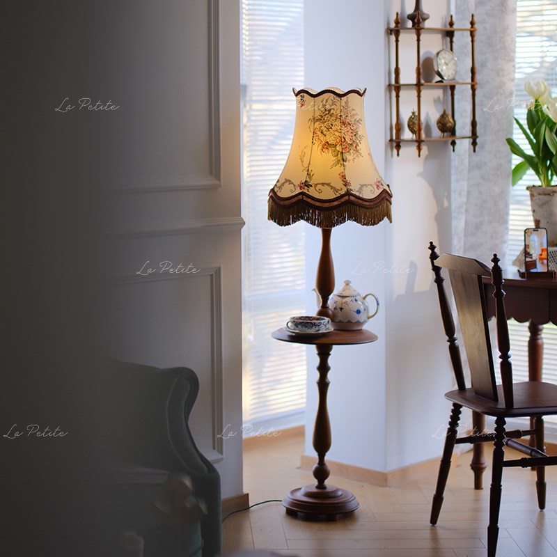 悦澜居覆古落地灯家用客厅沙发边C立式置物实木中古灯卧室床头灯