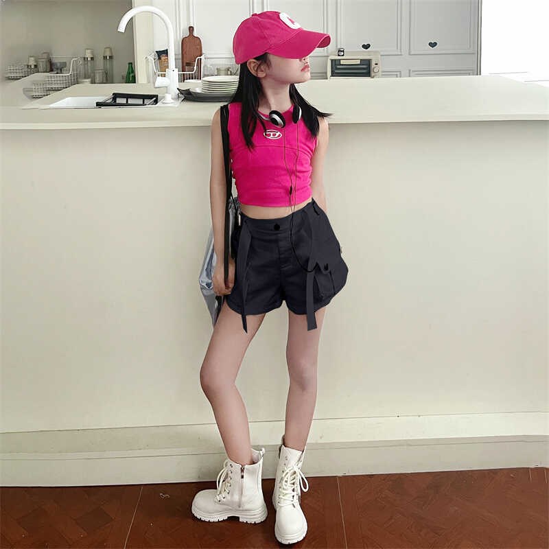 女童辣妹吊带背心外穿洋p气2024新款韩版女孩休闲短裤夏装两件套