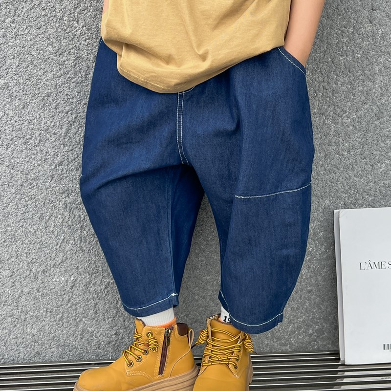 男童春夏c薄款九分裤儿童宽松百搭柔软牛仔中裤男孩阔腿裤哈伦裤
