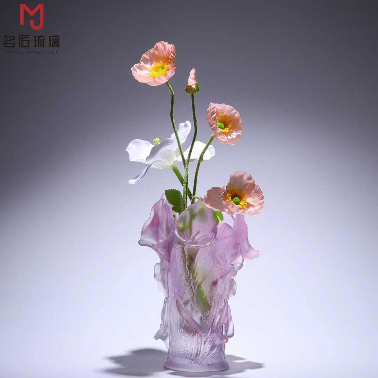 非遗琉璃工艺品马蹄莲花花瓶摆件客厅插花高级感办公室桌面水养花