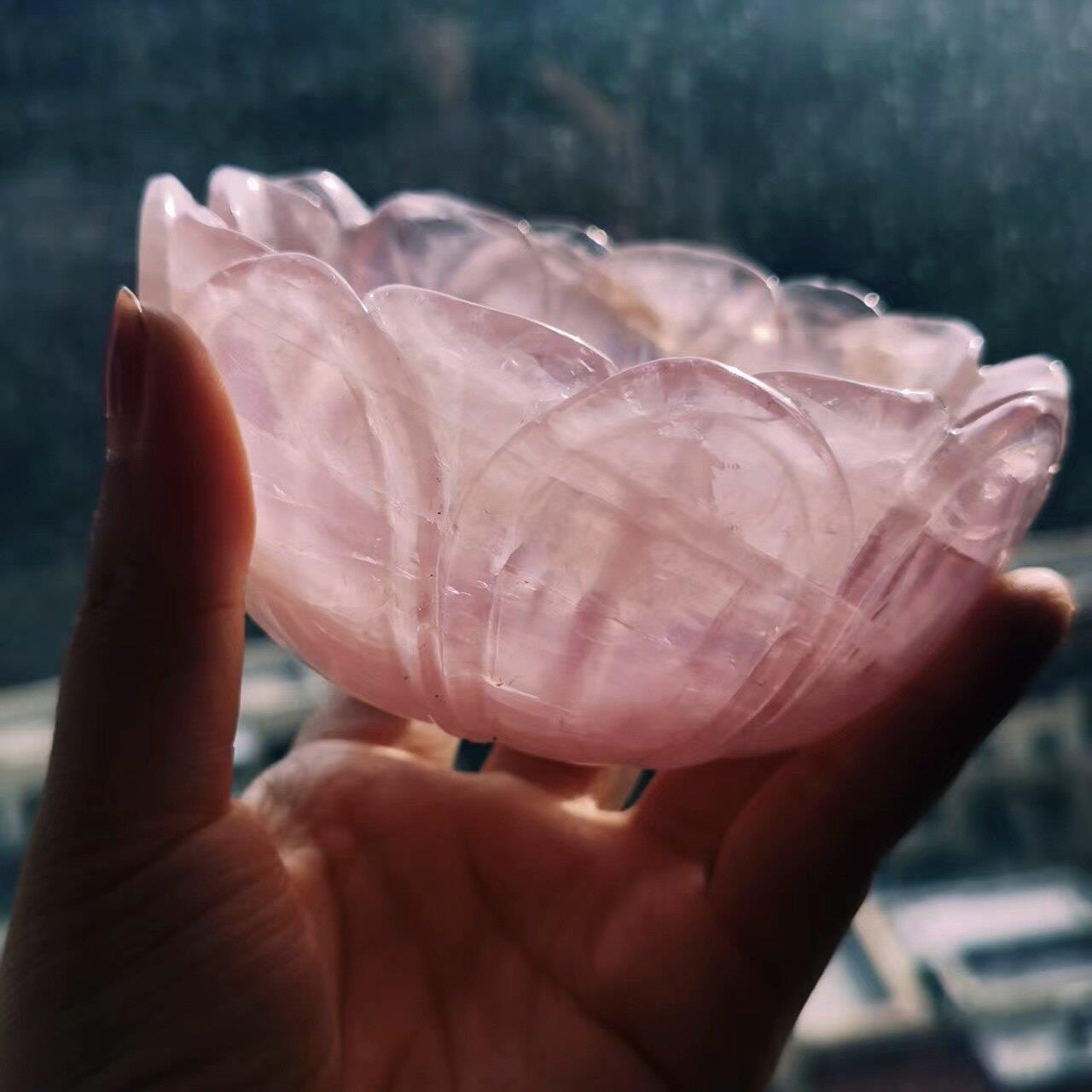 高频粉水晶白水晶莲花供碗水晶碗水晶盆供奉容器家居摆件