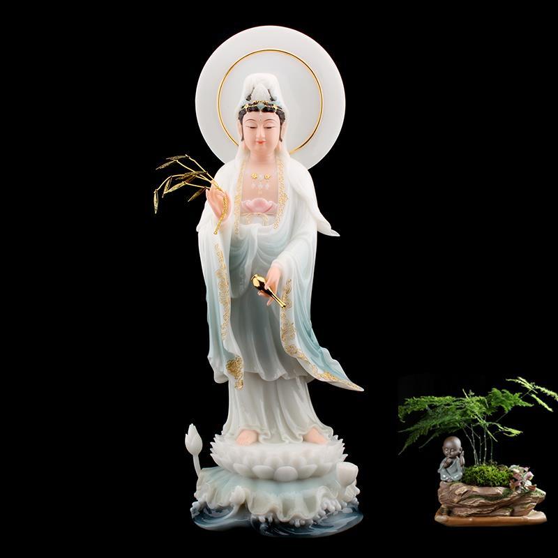 西方三圣摆件玉石佛像观音阿弥陀佛大势至家用客厅佛堂玄关摆件