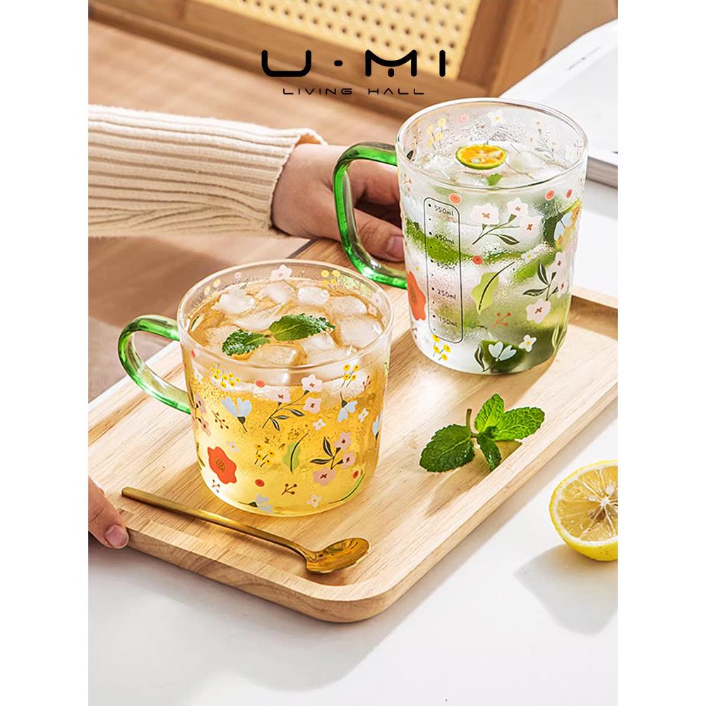 U Mi LIVING·春花|杯具玻璃杯小清新高硼硅带刻度耐高温茶杯家用