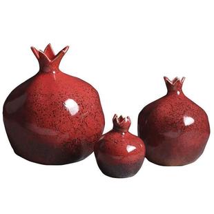 现代新中式 饰品 红色石榴花瓶花器陶瓷小摆件样板房间家居客厅软装