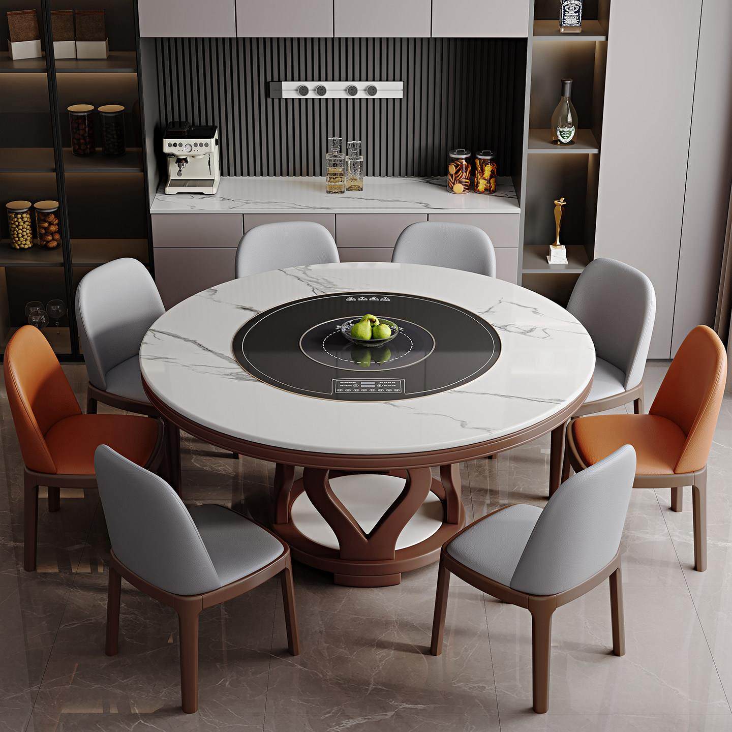 岩板餐桌带智能语音控制暖菜板电动转盘电磁炉家用大圆桌现代简约,住宅家具,岩板餐桌,淘宝优惠券,粉丝福利购,淘宝优惠卷