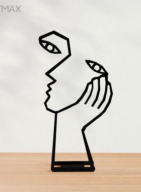 思考者铁艺办公室桌面摆件书房个性线条工艺品装饰书架摆设礼物
