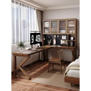 实木角书柜书桌组合孔板家墙角电脑桌七字形写字台