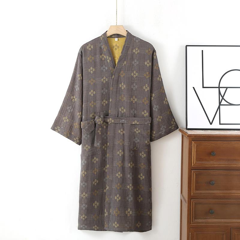 纯棉纱布浴袍男和服家居服春秋夏睡袍吸水全棉麻简约宽松四季睡衣