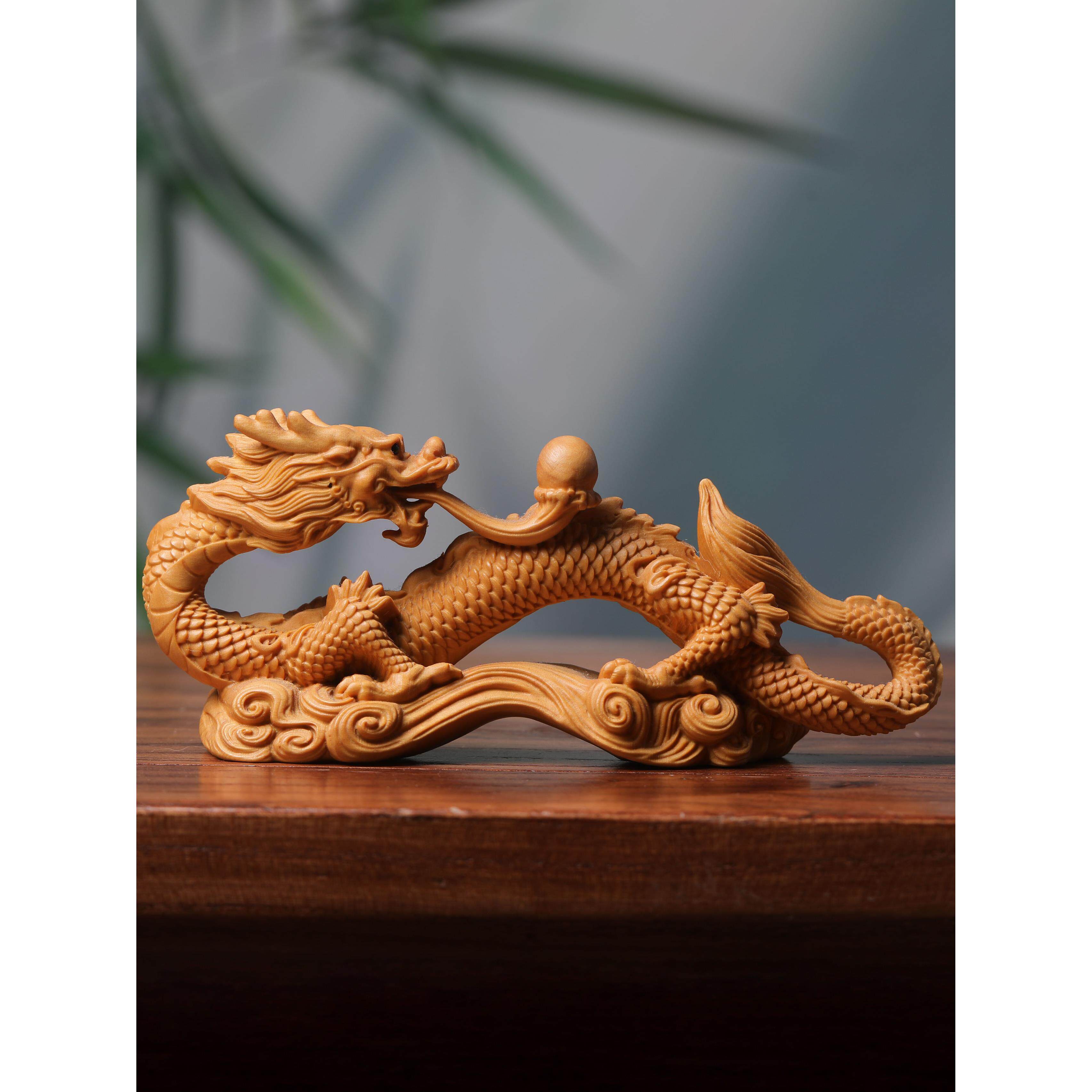 黄杨木雕十二生肖龙吉祥龙珠东方龙珠家庭办公饰品工艺品