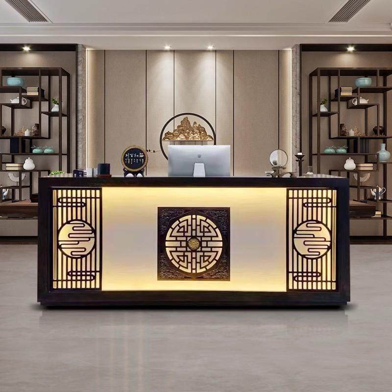 新中式饭店吧台收银台民宿采耳足浴中医养生馆覆古实木前台接待台,商业/办公家具,收银台,淘宝优惠券,粉丝福利购,淘宝优惠卷