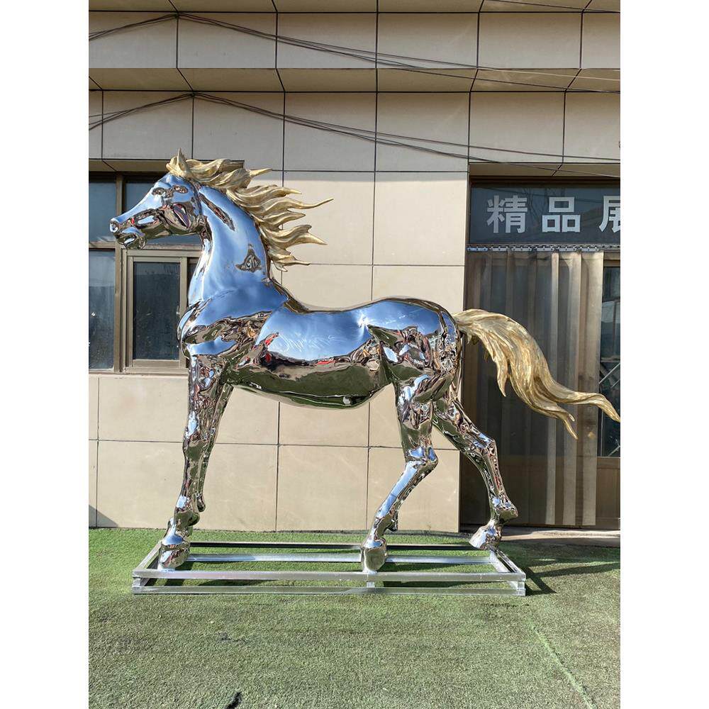现货不锈钢马镜面大型金属雕塑户外景观动物装饰园林公园广场摆件