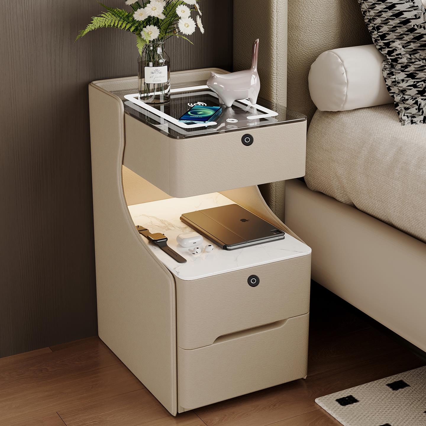 床头柜小型超窄30cm宽夹缝2025新款简约现智能实木带锁极窄床头柜