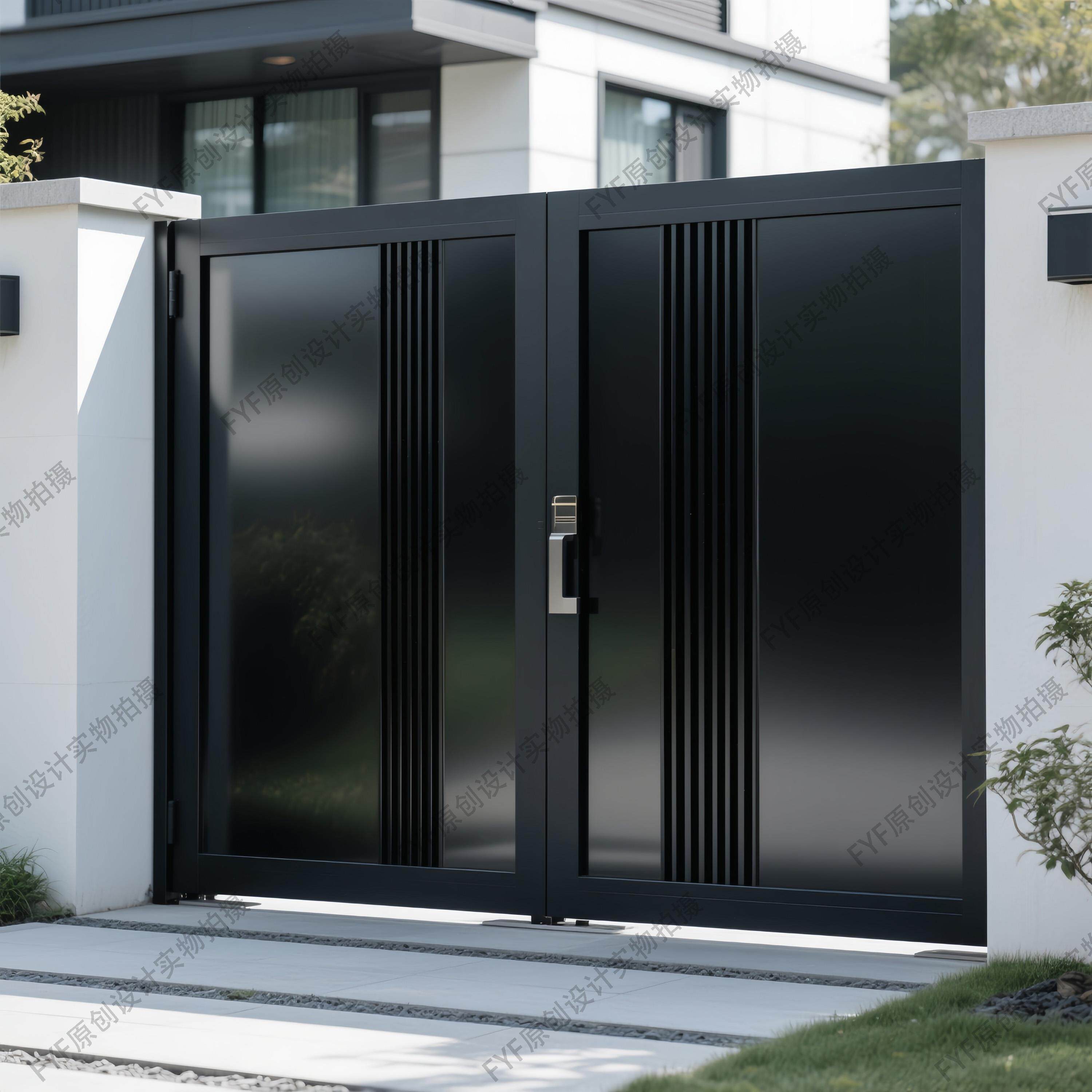 简约轻奢铝合金庭院大门铁艺别墅花园门不锈钢农村入户院子门电动