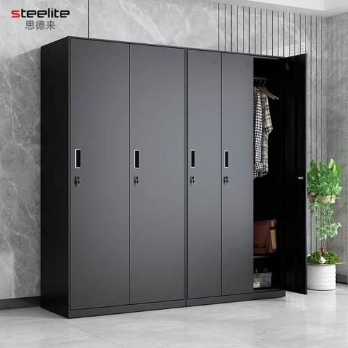 钢制工厂员工更衣柜黑色带锁宿舍浴室储物柜加厚鞋柜收纳柜换衣柜