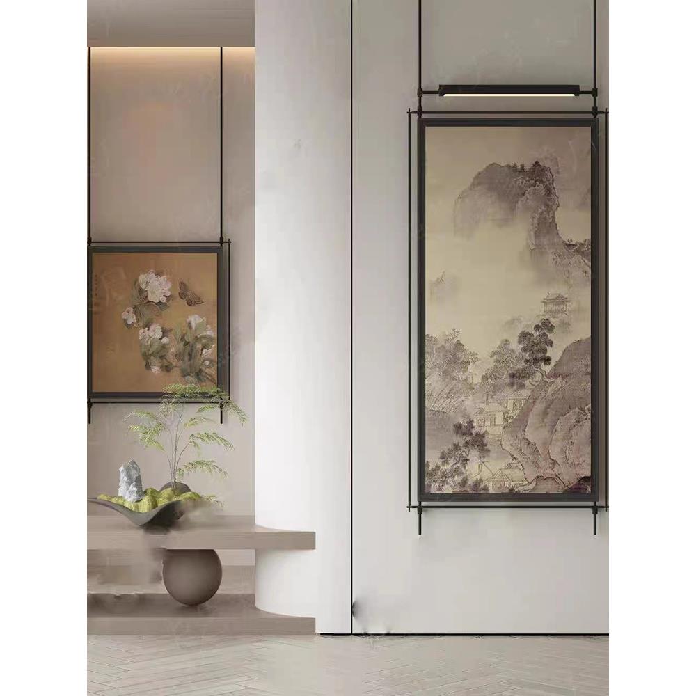 新中国风景观装饰画夜光装饰画金属吊杆壁画餐厅装饰立体氛围壁灯