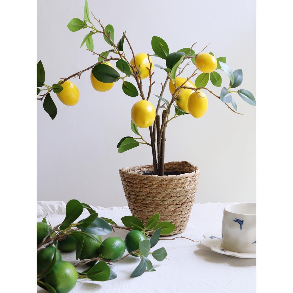 模拟柠檬树水果树枝新鲜水果盆栽植物客厅电视柜餐桌假花彷生插花