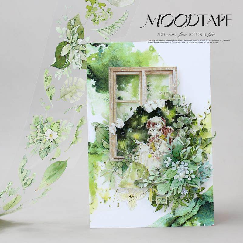 moodtape.叶之盛放人物原创手帐胶带咕卡贴纸pet和纸景物胶带文具