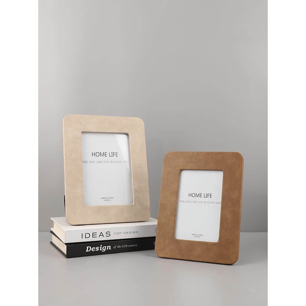 现代创意7寸相框摆台 办公桌面皮质长方形相架样板间家居软装配饰