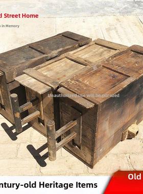 老式土灶手拉木质老风箱民俗怀旧老物件摆件农村旧农具道具风匣子