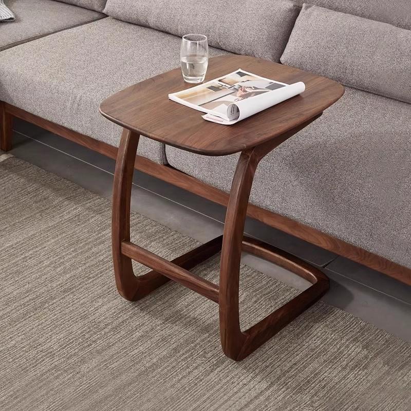 床边桌实木沙发边几方几客厅小方桌子阳台可移动小型茶几黑胡桃木