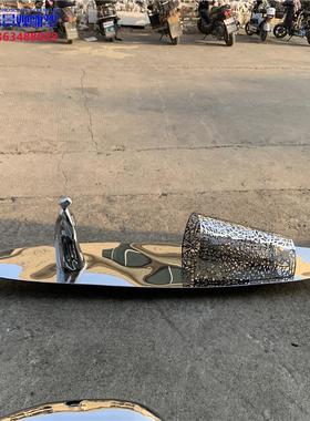 现代不锈钢小船雕塑园林景观售楼部水池户外流水镂空大型渔船定制