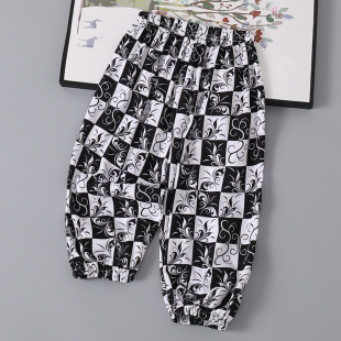 夏季男童女童棉绸防蚊裤空调房薄款宝宝束脚裤儿童人造棉灯笼裤子