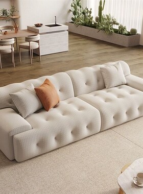 意式极简罗奇堡沙发法式奶油风布艺沙发网红直排三人位客厅小户型