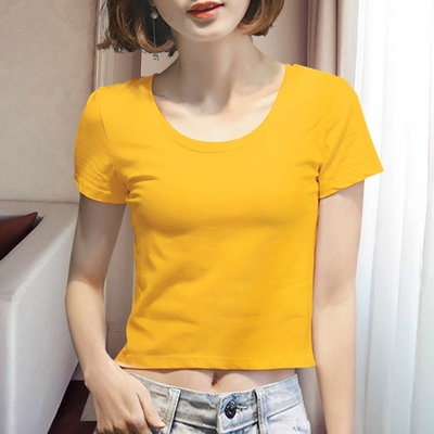 夏季2021新款白色t恤女短款高腰短袖露脐上衣服紧身漏肚脐修身潮