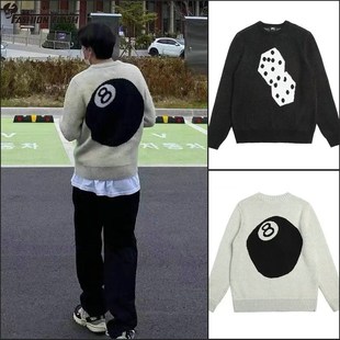 2024秋冬新款双骰子图案套头针织衫柔软男女宽松马海毛羊毛衣潮牌