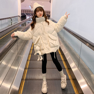 女童棉服2023新款洋派中长版棉袄大童女装羽绒棉衣秋冬装加厚外套