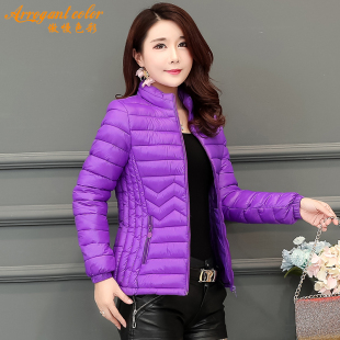 棉服女轻薄小棉袄2021秋冬新款外套纯色韩版短款修身显瘦立领棉衣
