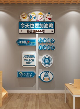 企业文化墙办公室墙面装饰激励标语公司楼梯网红加油鸭指示牌墙贴