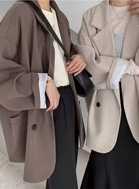 春秋季白色西装外套女2025年春秋新款休闲网红炸街宽松小个子西服