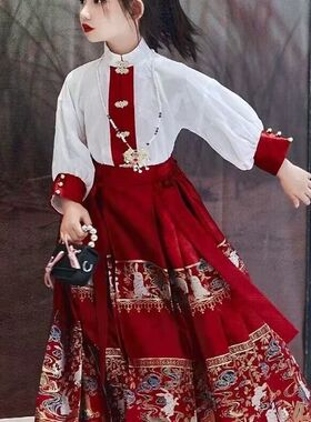 女童马面裙秋冬儿童汉服古装春秋洋装中国风唐装小女孩古风套装