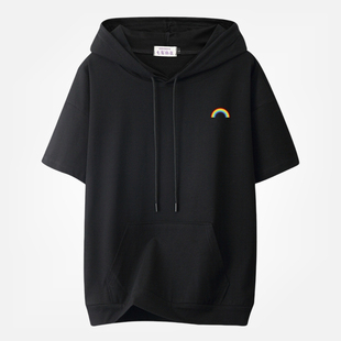 纯棉带帽宽松大码 夏装 夏季 t恤女2020新款 连帽卫衣胖mm上衣潮 短袖